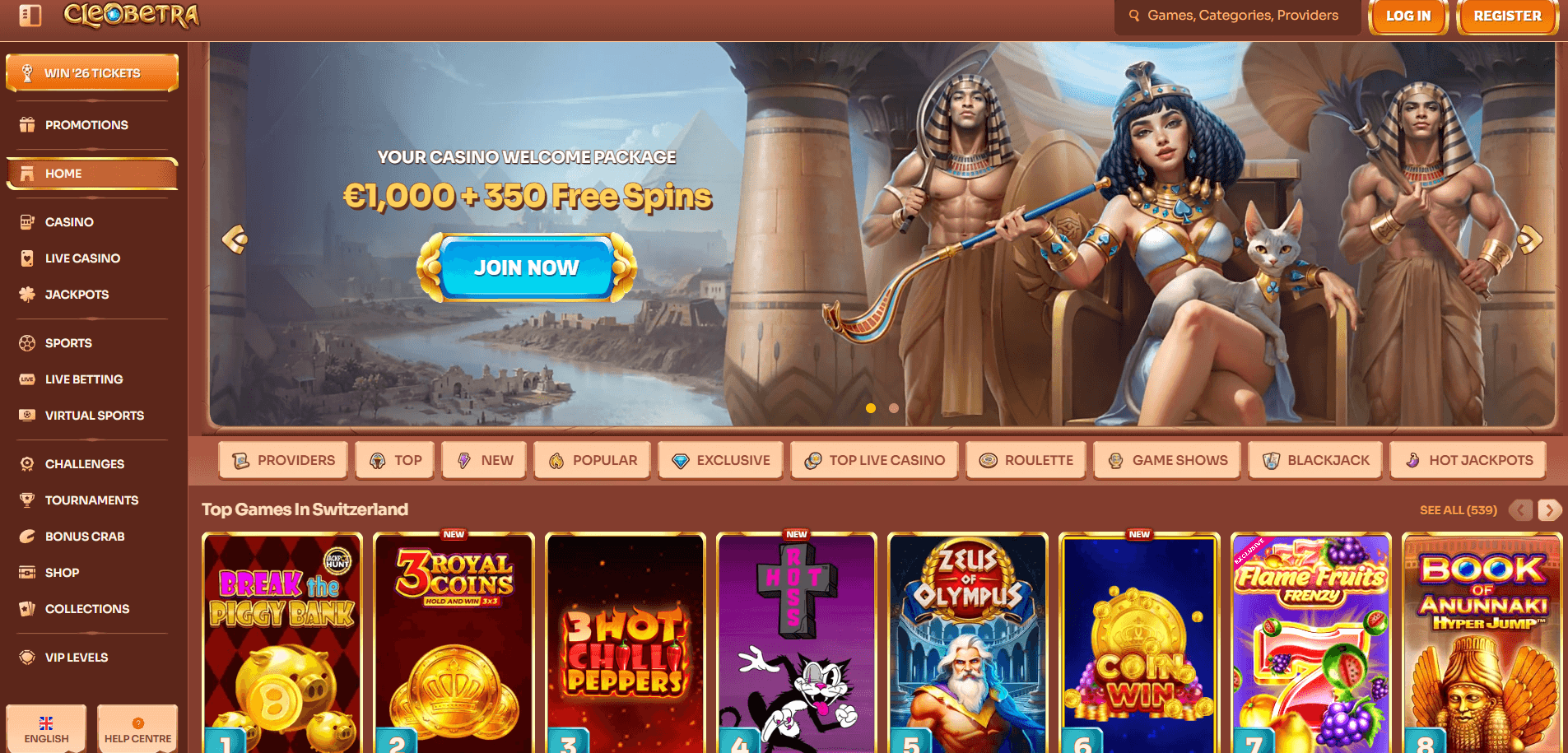 Cleobetra online casino main page